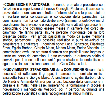 Commissione Pastorale e nuovo ministrai della Santa Comunione